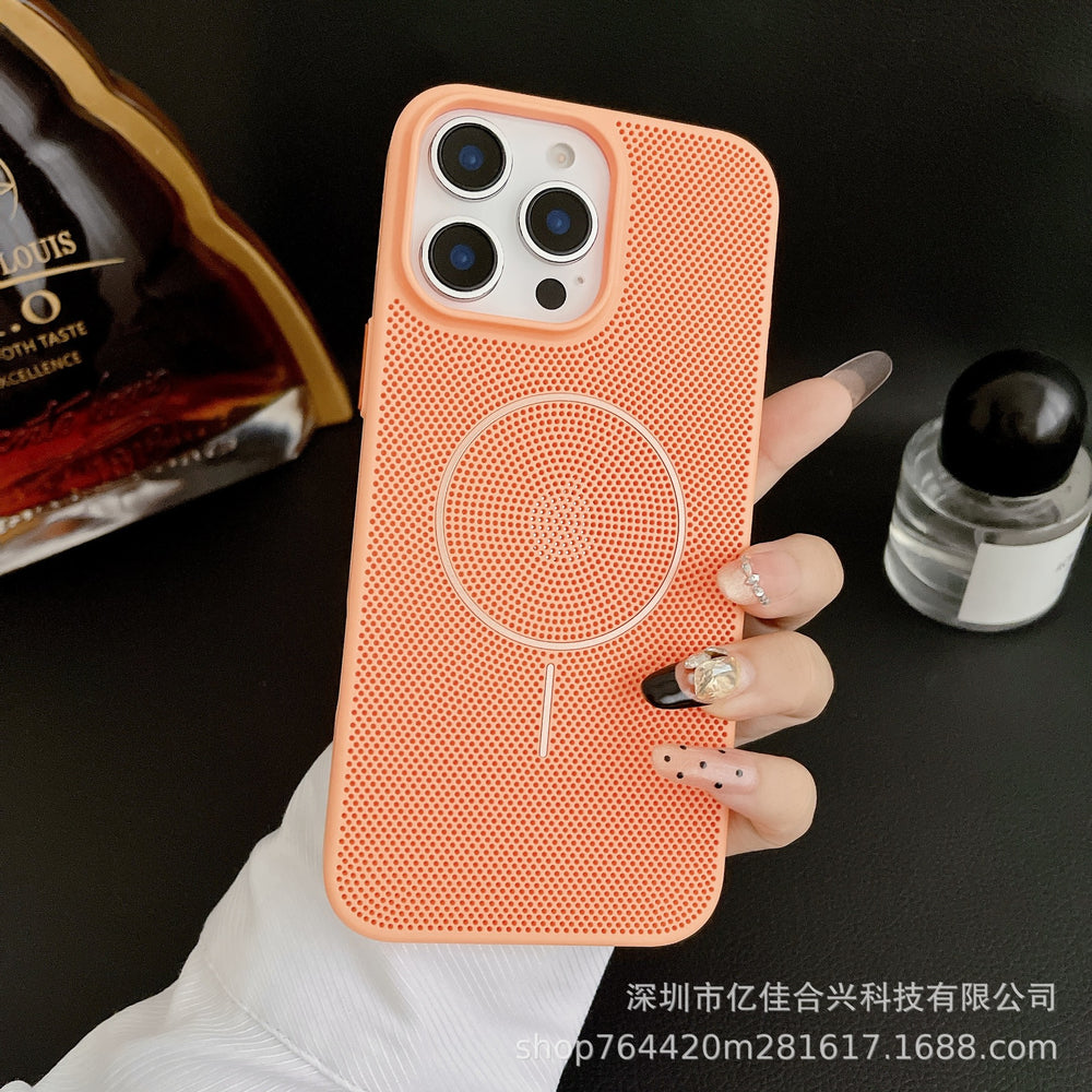 Suitable for iphone16 mobile phone case, summer breathable and heat dissipation magnetic mesh apple 17 simple anti-fall protective cover 11