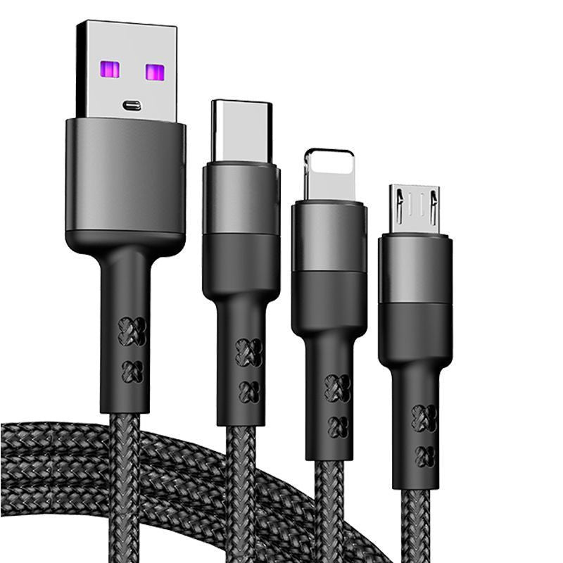 Bold 240W flash charging data cable 3-in-1 suitable for Apple, Huawei VIVO Xiaomi OPPO mobile phone charging cable 6A