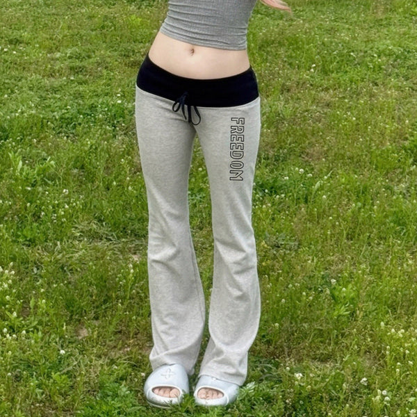 2025 American casual trousers letter-printed wide waist head contrasting color drawstring lace-up pants Spice girl casual sweatpants
