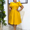 D583export women's clothing  short-sleeved doll collar pure color short-sleeved ruffles high waist large hem fashion dress