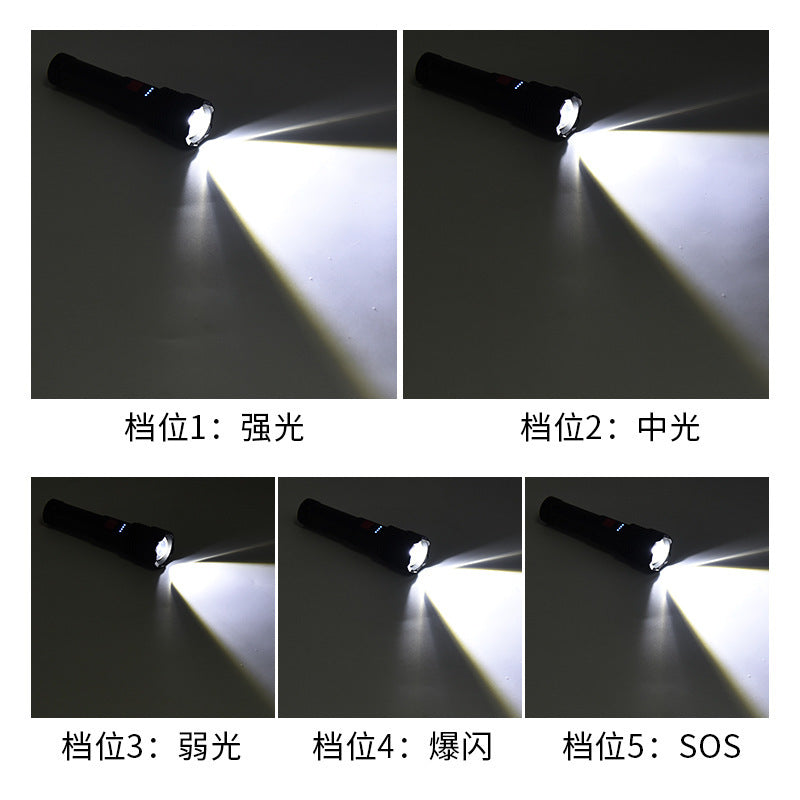 Cross-border new XHP50 strong light flashlight USB charging smart electric display outdoor waterproof zoom LED flashlight