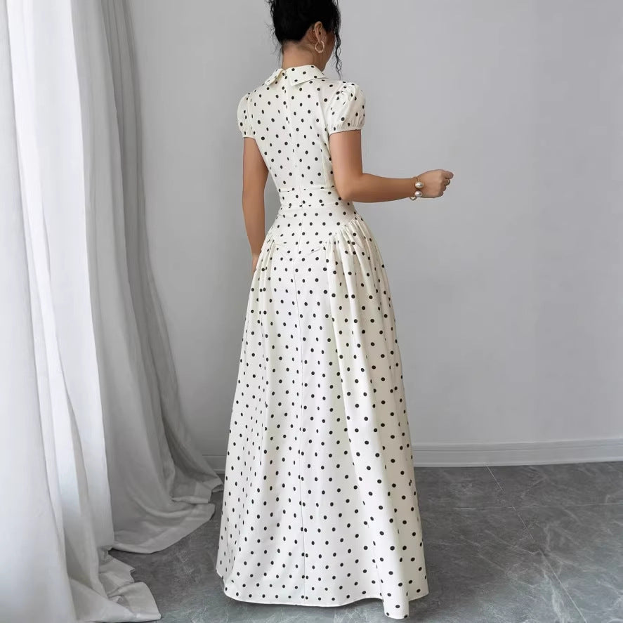 Polka dot short-sleeve dress - women's new summer collection: french retro, age-defying, slimming, and elegant maxi dress