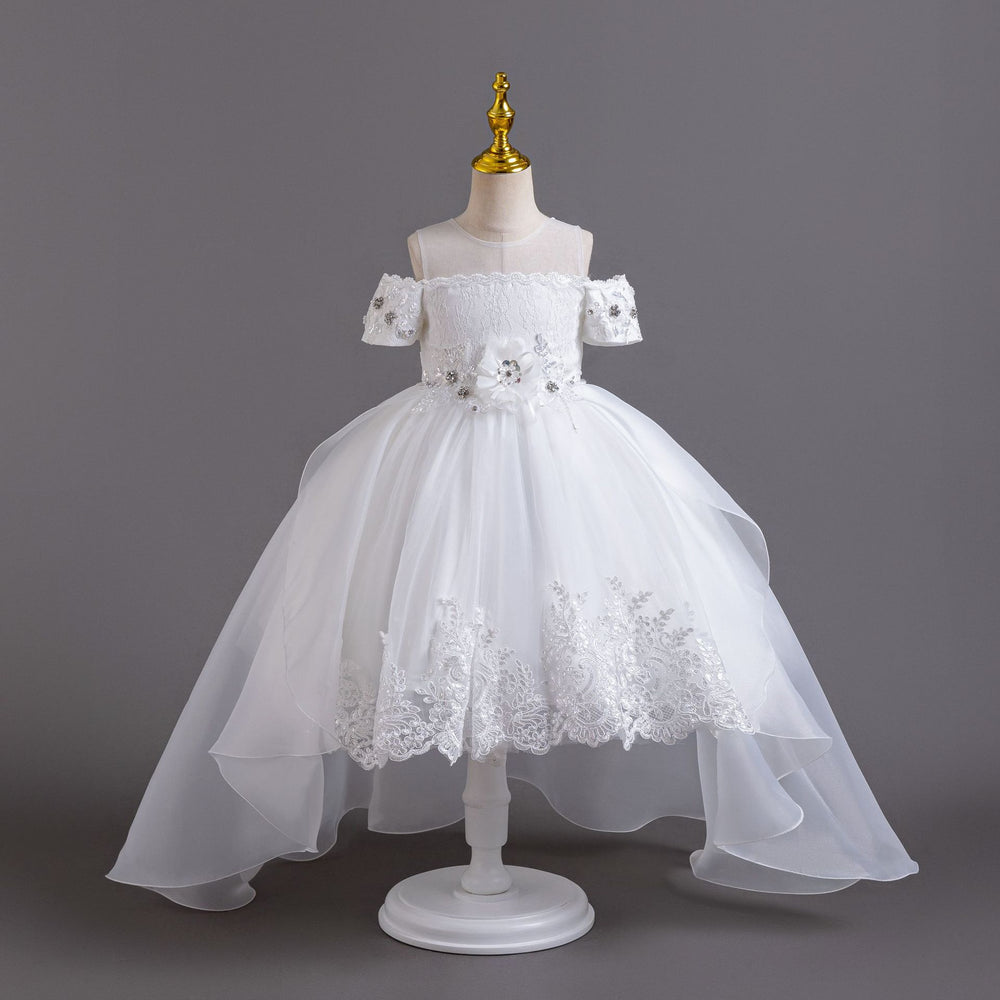 European and american new children's formal dress wedding lace train princess dress girls' piano performance dress girl dress