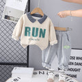 Boys' korean style new autumn/winter fleece-lined set - trendy printed boy's fashionable sweatshirt and sweatpants two-piece outfit
