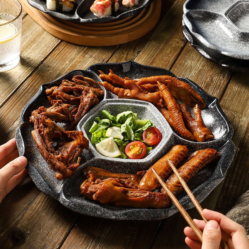 Japanese tableware sushi marinade platter plate four grids plate ceramic divided vegetable plate fruit plate dried fruit snack plate