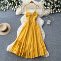 French yellow camisole sexy backless dress - women's summer korean style high waist ruffle trim slimming vacation maxi dress