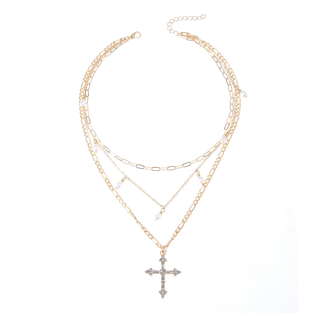 Pearl sweater chain wholesale fashion cross-border multi-layered cross necklace stylish design long clavicle chain