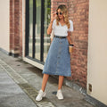 Fashion cross-border foreign trade   new arrivaleasiest for matchslimming look washed denim single-breasted skirt skirt for women
