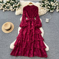 French chic lace patchwork tie-waist ruffle hem dress - women's autumn slimming elegant maxi dress