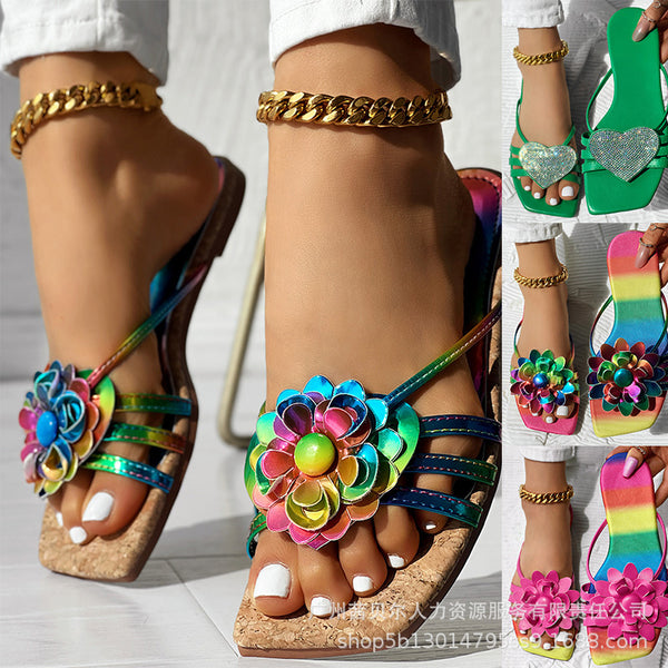 LZT8196 series women's shoes European and American  fashion colored flower slippers