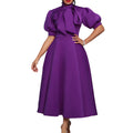 European and american plus size women's clothing  summer new arrival: lace-up bow solid color swing party dress - export dress