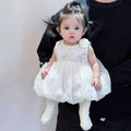 New summer style sleeveless romper dress for baby girls - perfect for 100-day celebrations, birthdays, and special occasions. features a chic mesh overlay for a princess look