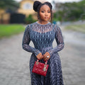 European and american style summer ins foreign trade women's bodycon print streetwear a-line dress with round neck and long sleeves - slightly sheer