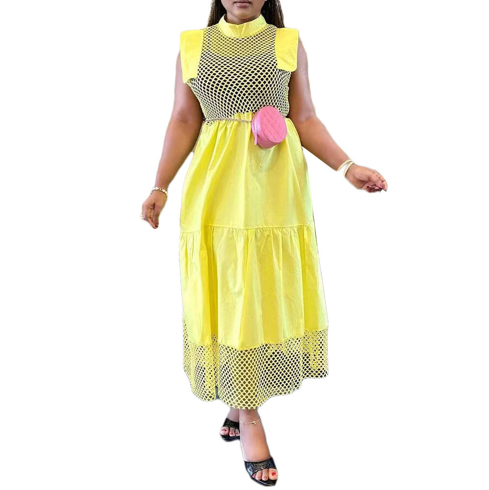 D228 cross-border new independent station  summer hollow stitching large size loosesexyelegance european and american dress