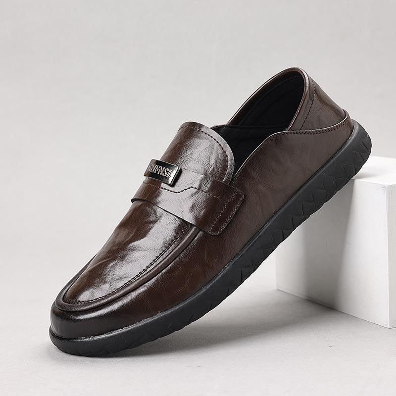 Men's genuine leather shoes - new trendy fashion business dress shoes - summer slip-on loafers - casual leather shoes