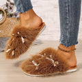 New arrival cross-border winterbows large fur slippers indoor heattech plus outer thick sole shit-feeling cotton slippers wholesale