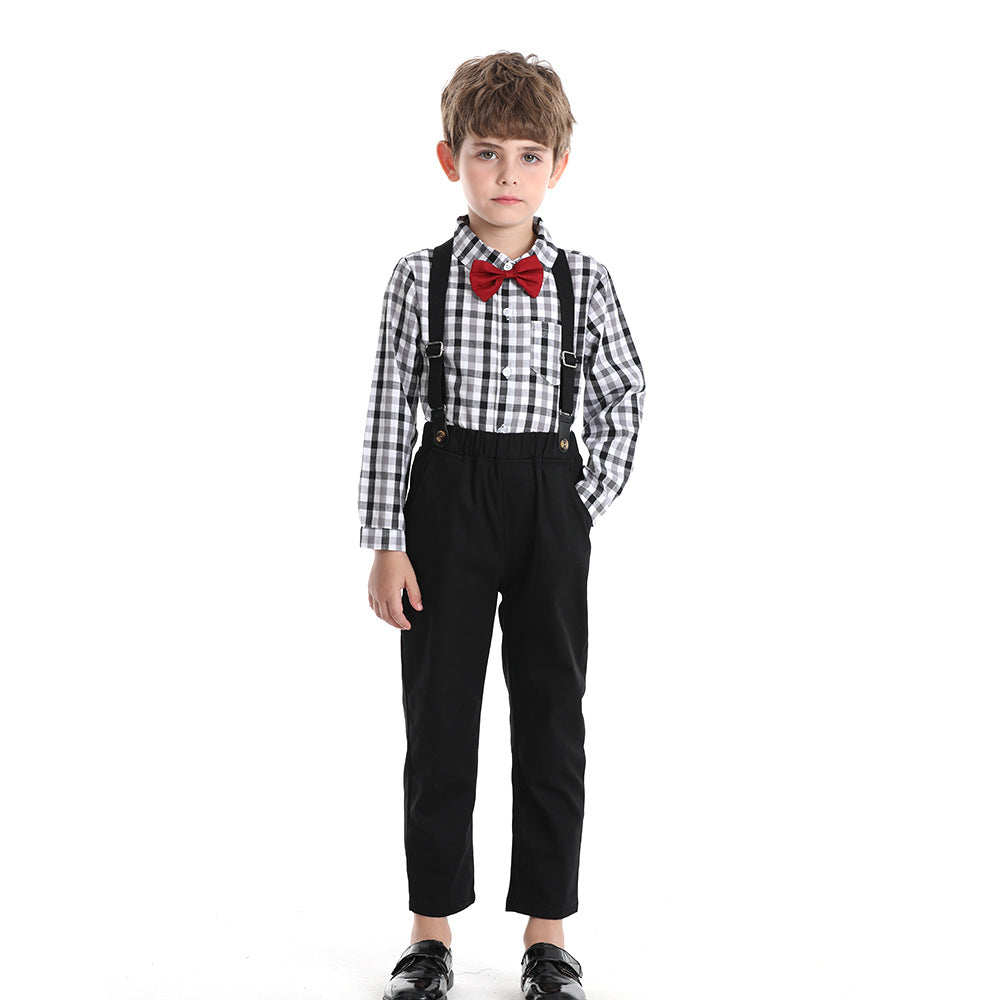 New arrival: wholesale foreign trade children's gentleman's suit - two-piece set. spring/autumn long-sleeved plaid boy's outfit