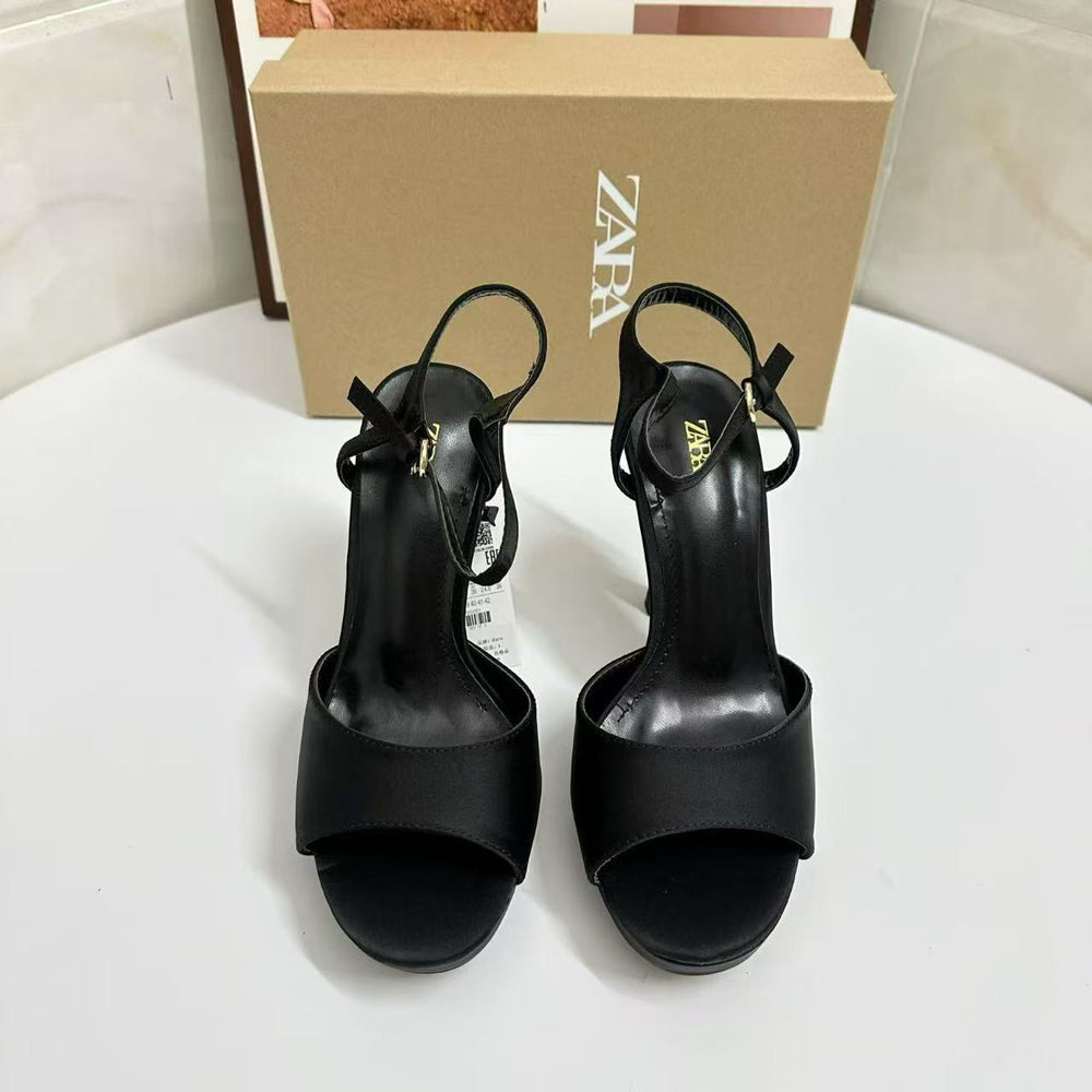 Za2025 new summer mid-heel women's thong sandals - square toe, open toe, flat, low-cut, backless, fashionable and sexy