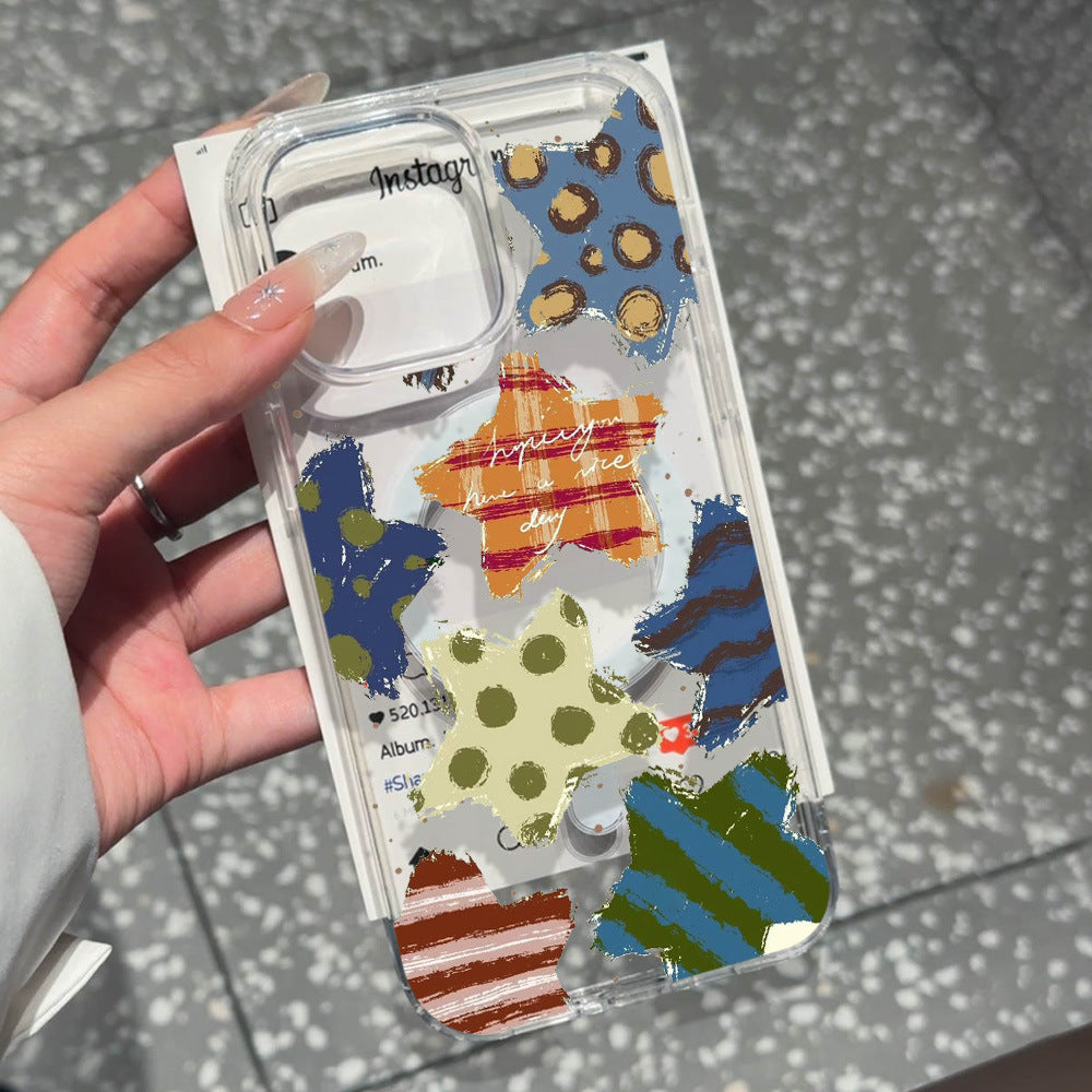 Doodle star polka dot iphone 17 case, apple 16 pro max magnetic shockproof transparent soft case 15