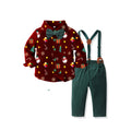 New arrival: boys' printed long-sleeve shirt & overalls set - gentleman's outfit, perfect for christmas!