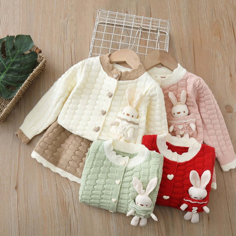 Girls' knit sweater set - new  collection: cardigan & skirt outfit with oversized collar