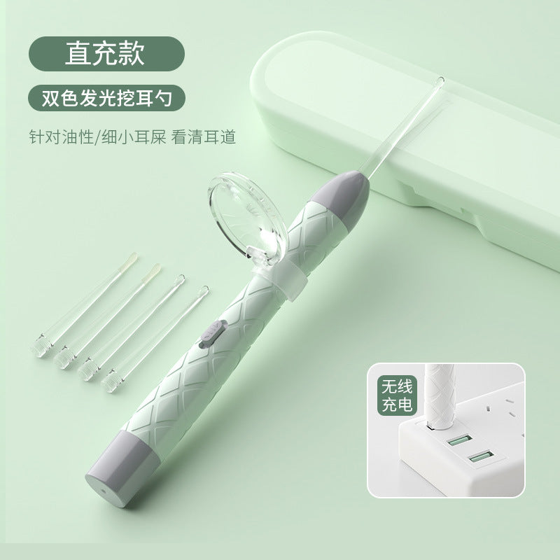New arrival rechargeable light-emitting ear spoon suit nose pick ear pick earwax baby battery light buckle ear pick suit