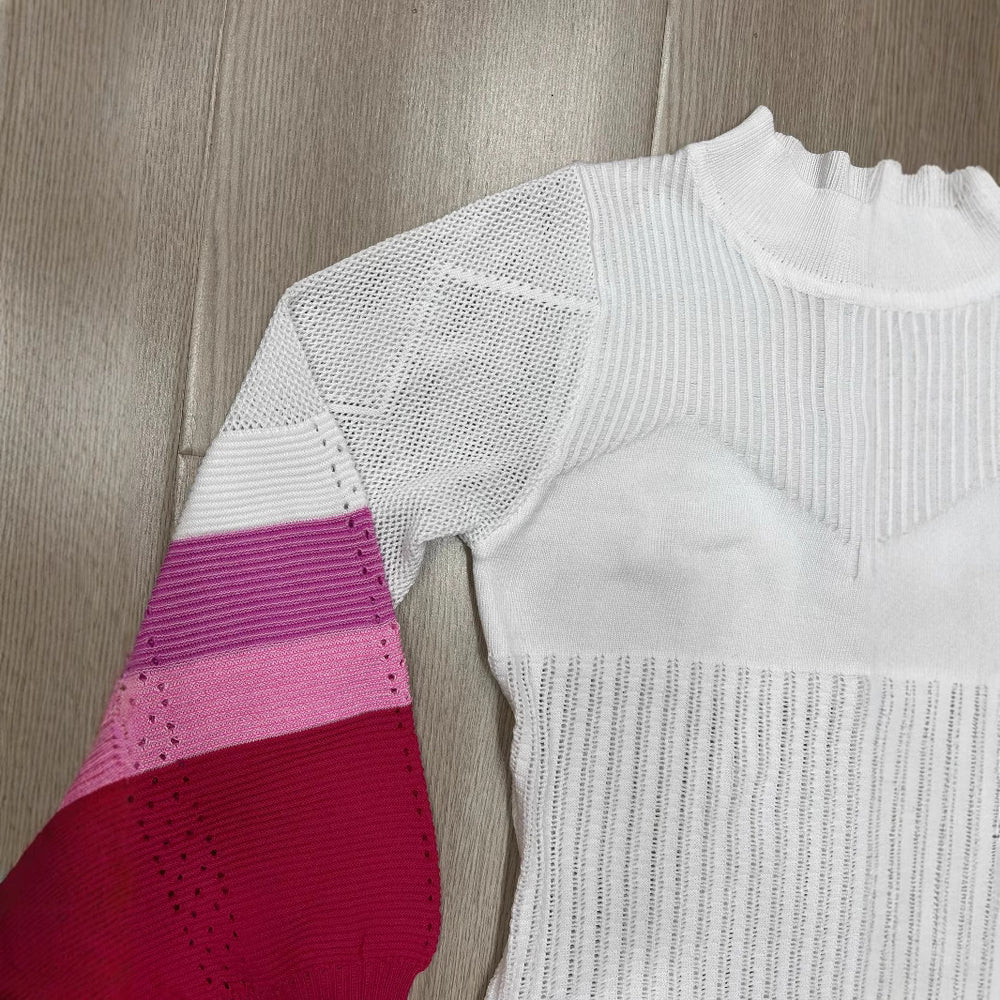 european and american women's clothing cut outlong sleevesknittingbest sellingsexy lantern sleeve gradient color sweater
