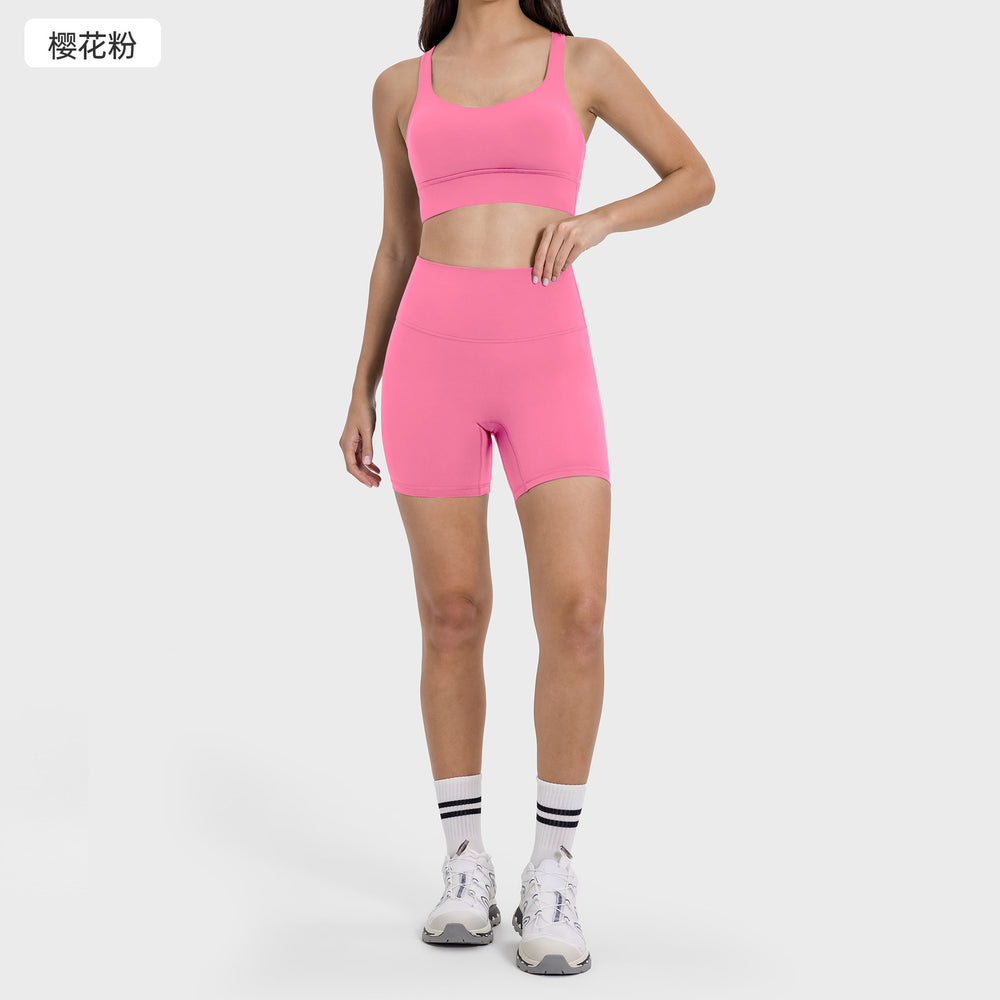 High-intensity yoga shorts set: shockproof sports bra with high-waisted, butt-lifting, no-t-back yoga shorts for women