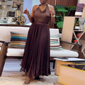 European and american cross-border women's fashion:  autumn new collection - elegant halter neck slim-fit tank top and pleated midi skirt set