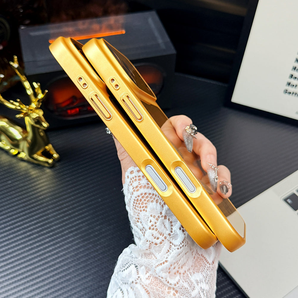 Suitable for apple 17 gold logo magnetic phone case, rich gold iphone 17 corning glass phone case