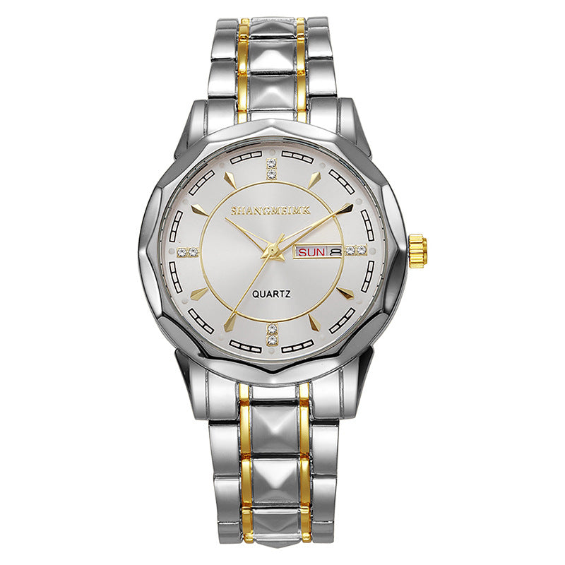 Wholesale men's watches: premium, cross-border, luminous, waterproof, dual calendar, rivet steel band quartz watch ⌚ - cross-border watch