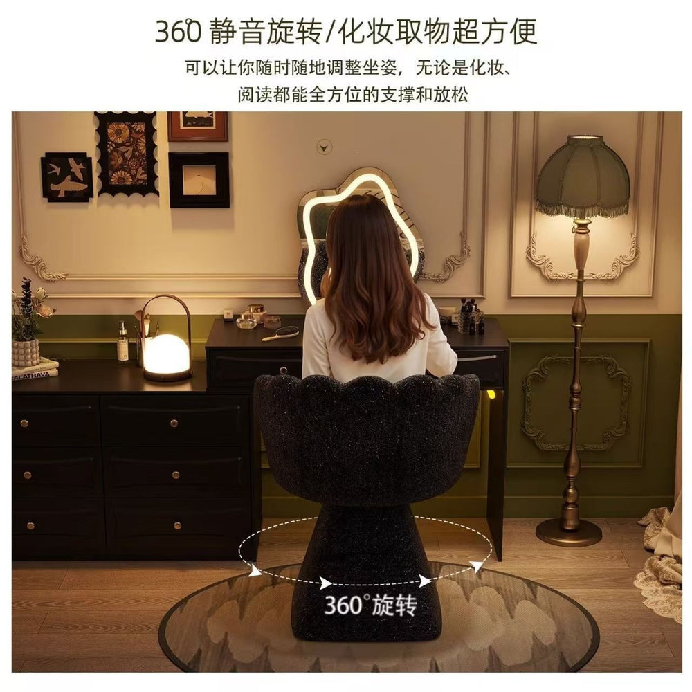 Luxury vanity stool for home use - rotating makeup chair with backrest for bedroom, closet, and nail salon