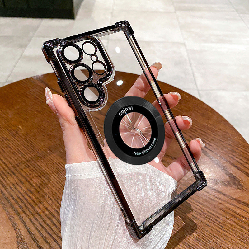 Suitable for samsung s25ultra electroplated four-corner airbag magnetic phone case s26 comes with lens film a56 protective cover