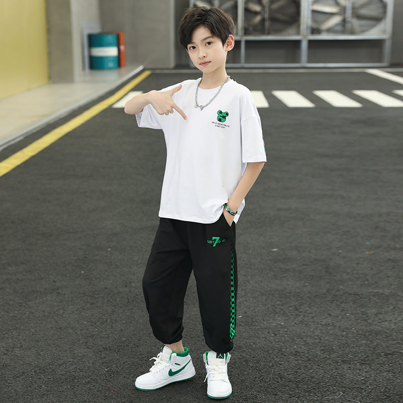 Boys' summer short-sleeve outfit: new  styles for older kids - trendy and stylish summer sportswear set for boys
