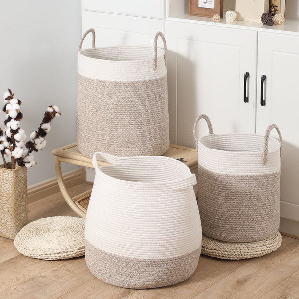 Japanese cotton rope woven storage basket round sundries storage box cotton thread with handle dirty clothes basket toy basket finishing basket