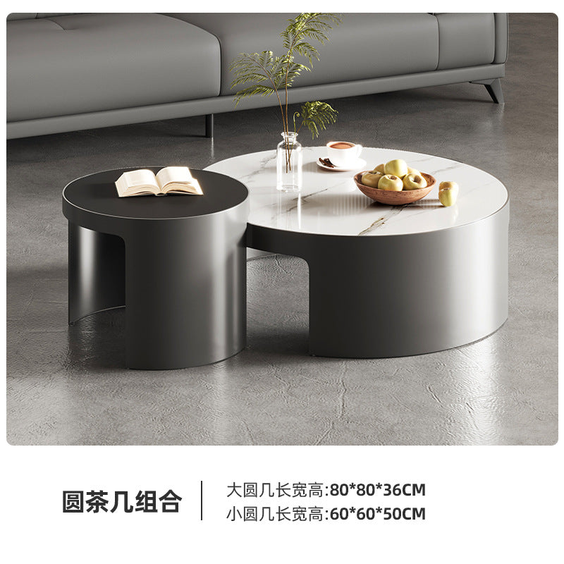 Italian minimalist stainless steel round rock slab coffee table, modern and simple living room set for small apartments, light luxury tea table combination