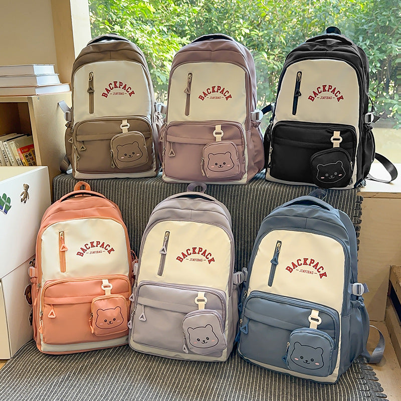 Small fresh student schoolbag, cute, fashionable and high-value backpack, large-capacity texture splicing contrasting color backpack.