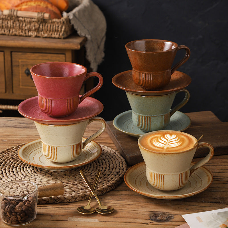 Creative trumpet shape clay coffee cup latte latte cup japanese style chinese ancient style plate plate for home mug