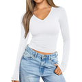 european and american style v-neck slim-fit long sleeve t-shirt - women's inner layering top - figure-hugging milk silk base layer