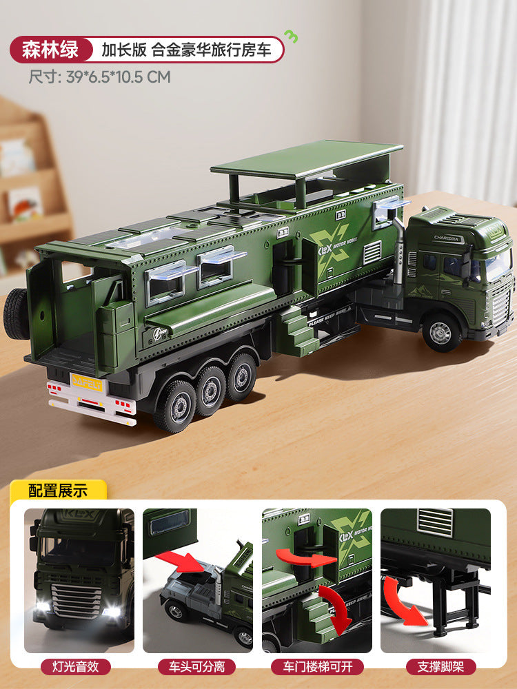 Large alloy trailer rv toy car kids' simulation car model camping truck off-road vehicle model for boys