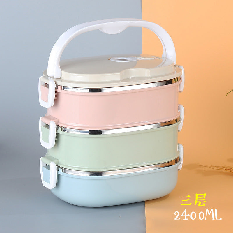 304 stainless steel multi-layer insulated lunch box, rectangular portable sealed meal container, student double-layer divided bento box