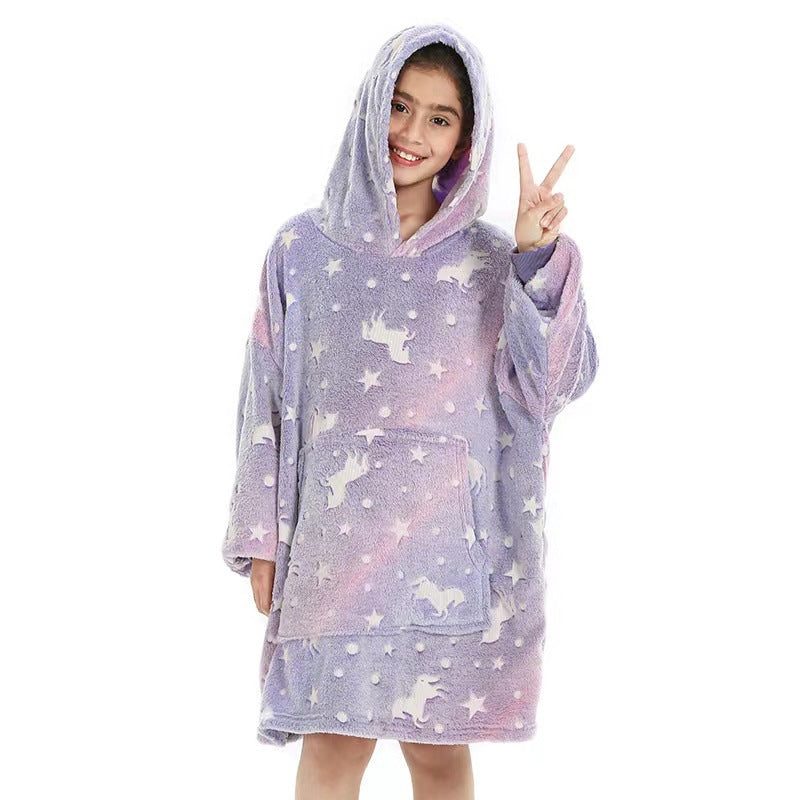 glow-in-the-dark pajamas, lazy person's light-up hooded pajamas, fluorescent robe, double-sided fleece warm loungewear