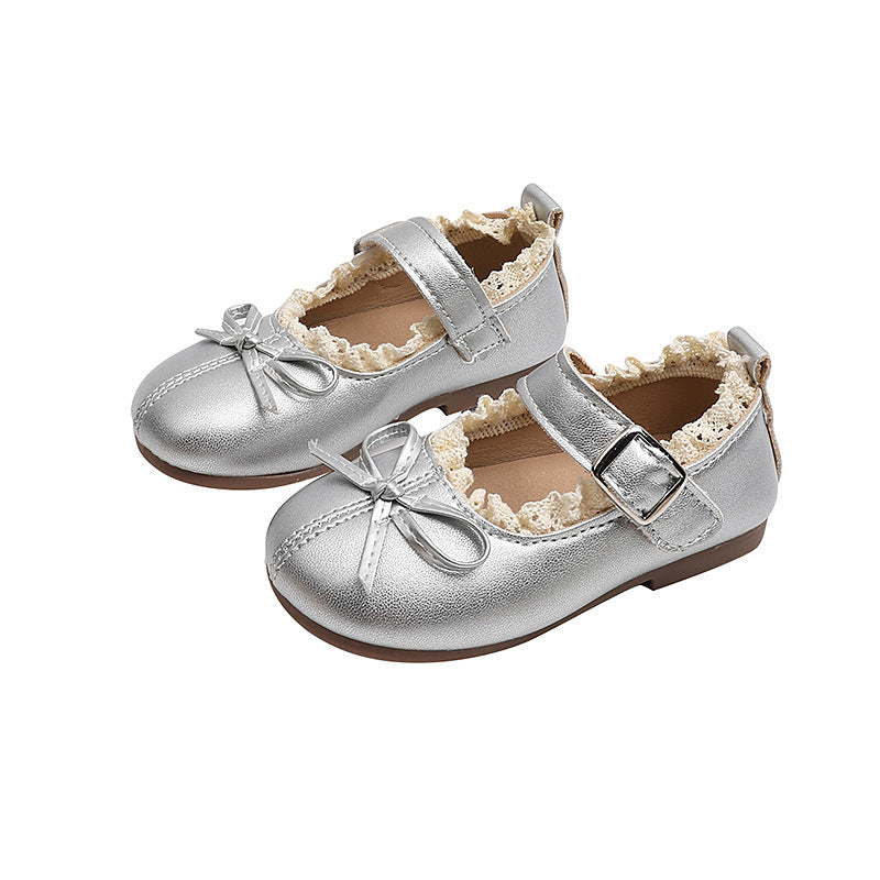 Vancahao kids' leather shoes -  autumn new collection - korean style girls' bow princess shoes - soft sole single shoes for students