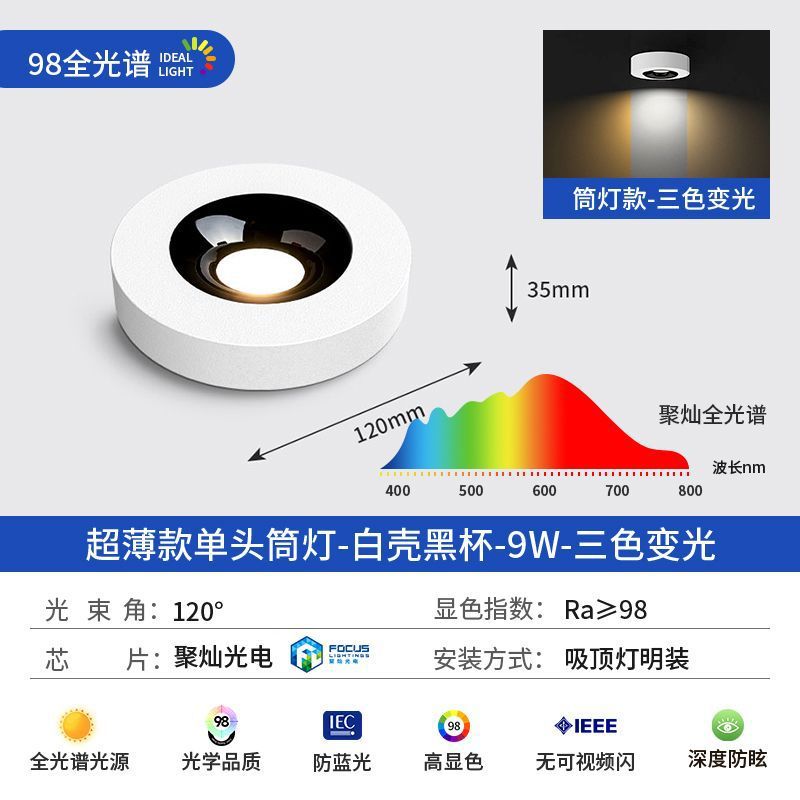 Ultra-thin round surface-mounted downlight normcore full spectrum led no main light lighting ceiling anti-glare single head small bold lamp