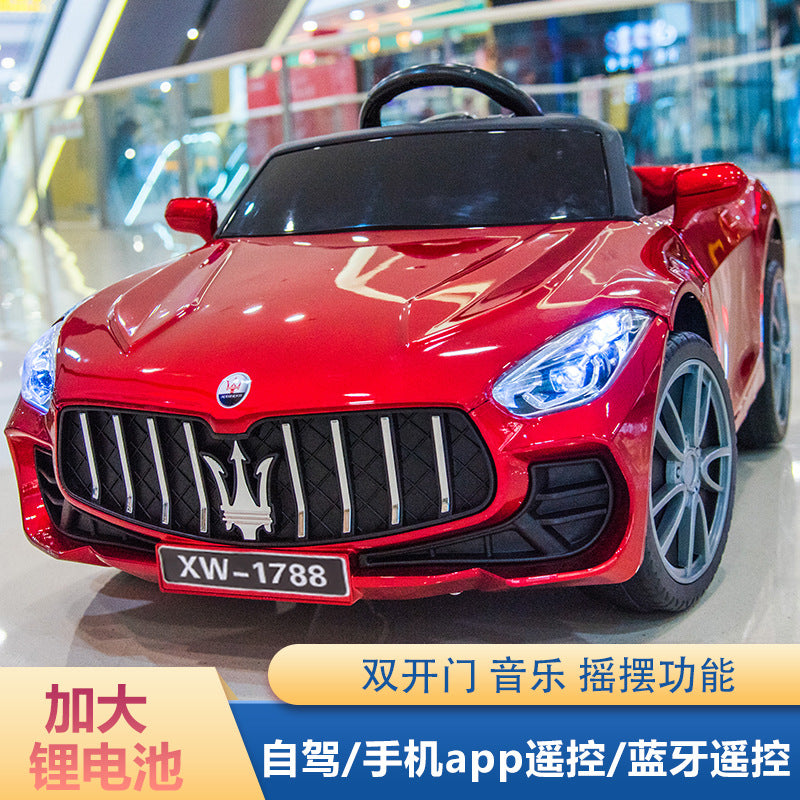 New children's electric car double door four-wheel remote control car two-seat children's toy car 1 to 6 years old swinging stroller