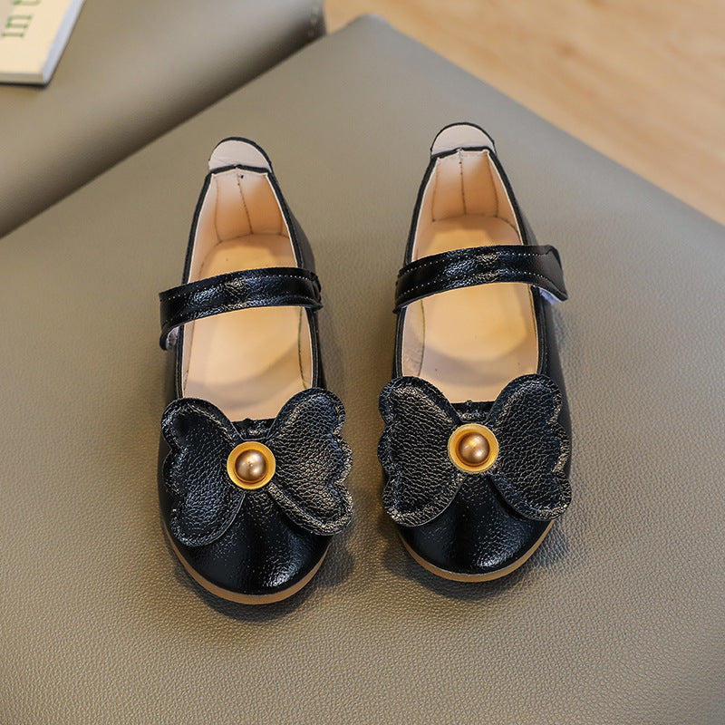 New girls' leather shoes - spring/autumn princess style, kids' spring single shoes, girls' shoes with bows, soft sole baby shoes, cute