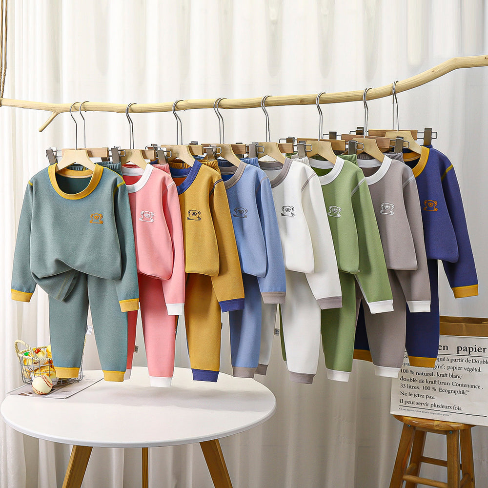 Kids' boneless fleece-lined turtleneck thermal underwear set - new autumn collection for boys and girls - striped, extra thick, warm innerwear set