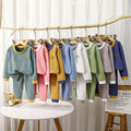 Kids' boneless fleece-lined turtleneck thermal underwear set - new autumn collection for boys and girls - striped, extra thick, warm innerwear set