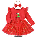 Baby girl christmas party outfit long sleeve patchwork mesh romper dress