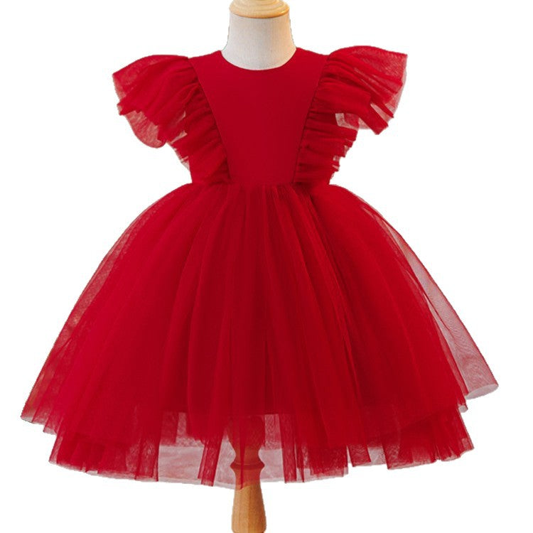 Children's formal dress princess gown flower girl wedding tulle tutu dress girl's birthday dress high-end light luxury niche style